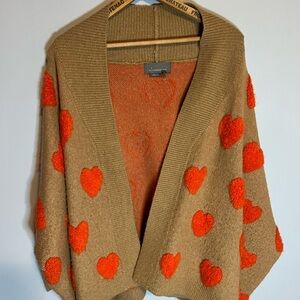 anthropologie women oversized sweater One size Heart Cardigan Orange Camel Soft!